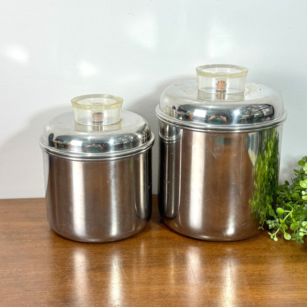 Vintage Set of 2 Revere Ware 1801 Stainless Steel Nesting Canisters